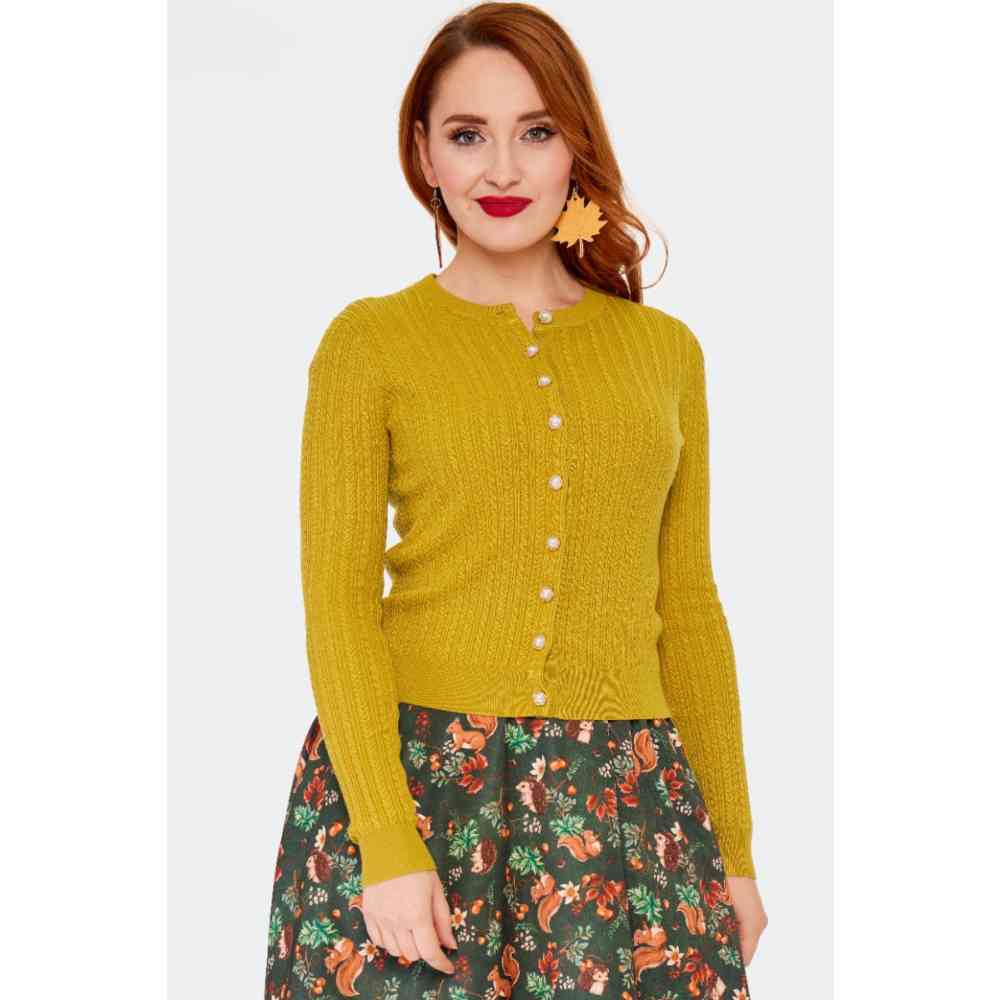 Voodoo Vixen - Pearl Button Textured Cardigan - Yellow